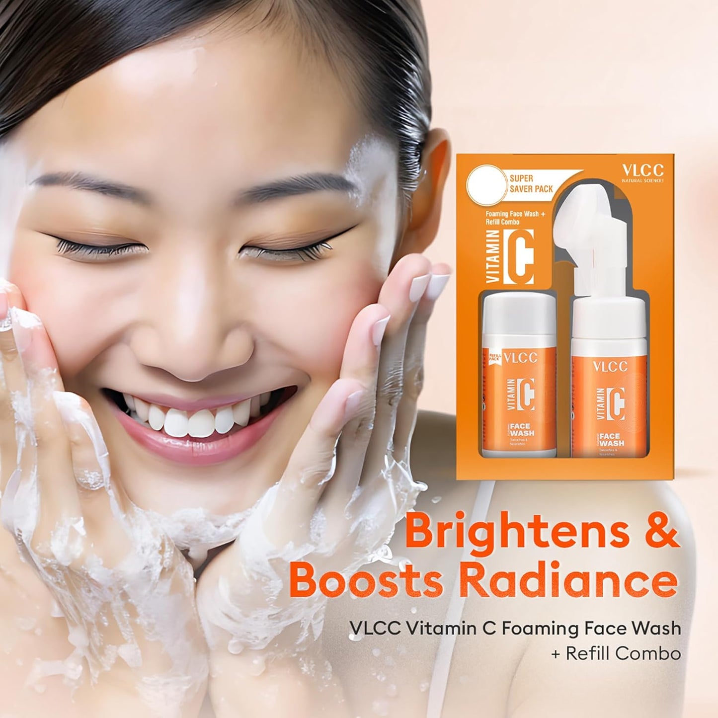VLCC Vitamin C Foaming Facewash - Hydrating Facial Cleanser with Licorice & Mulberry Extracts | 3.38 oz