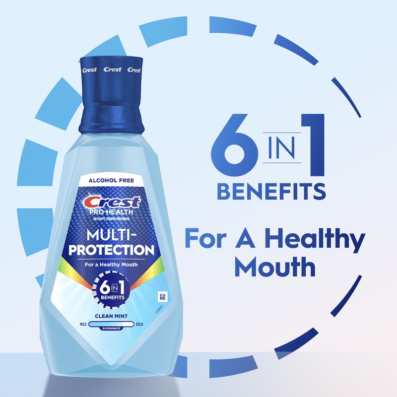 Crest Mouthwash Pro Health Multi-Protection, 1L, 2 Pack, 6-in-1 Benefits, Alcohol Free, Enamel Repair, Breath Freshener, Anti Cavity, Fluoride mouthwash, Bad Breath Treatment for Adults, Contains CPC