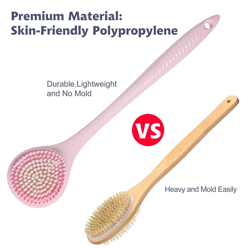 BEDELITE Back Scrubber for Shower, Soft Bath Brush Long Handle for Men & Women(16.4 Inches), Anti Slip Body Scrubber Exfoliator for Cleaning(Pink)