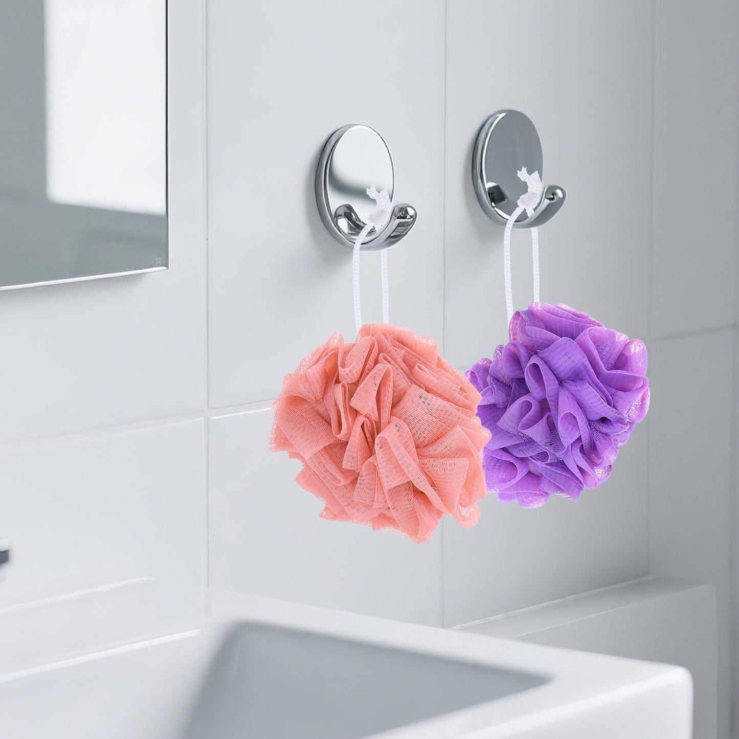 6 Pack Washcloth Loofah Combo, 2 in 1 Drawstring Loofah Sponge with Bar Soap Pocket Exfoliation Mesh Shower Puff Ball for Body Wash Cleansing and Smooth Skin (6 Colors, 6.7 x 6.7 Inch)