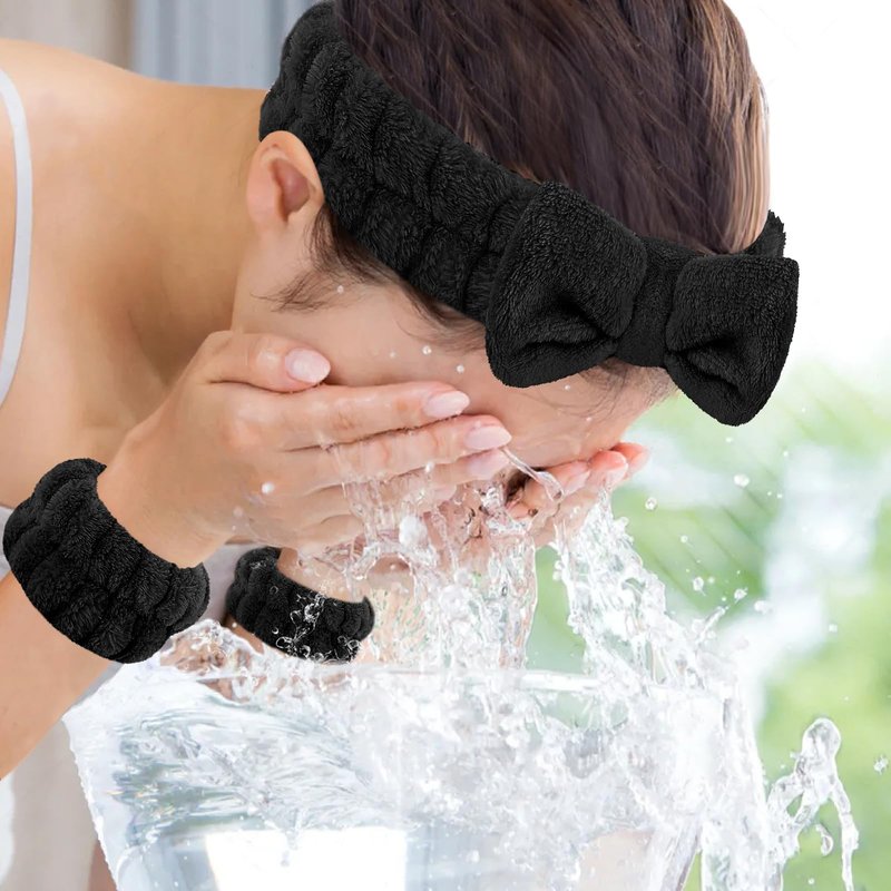 CERETIA Face Washing Headband and Wristband Set of 3, Microfiber Spa Wristbands and Headband for Women, Absorbent Wristbands for Washing Face, Wrist Scrunchies for Skin Care, Hair Accessories