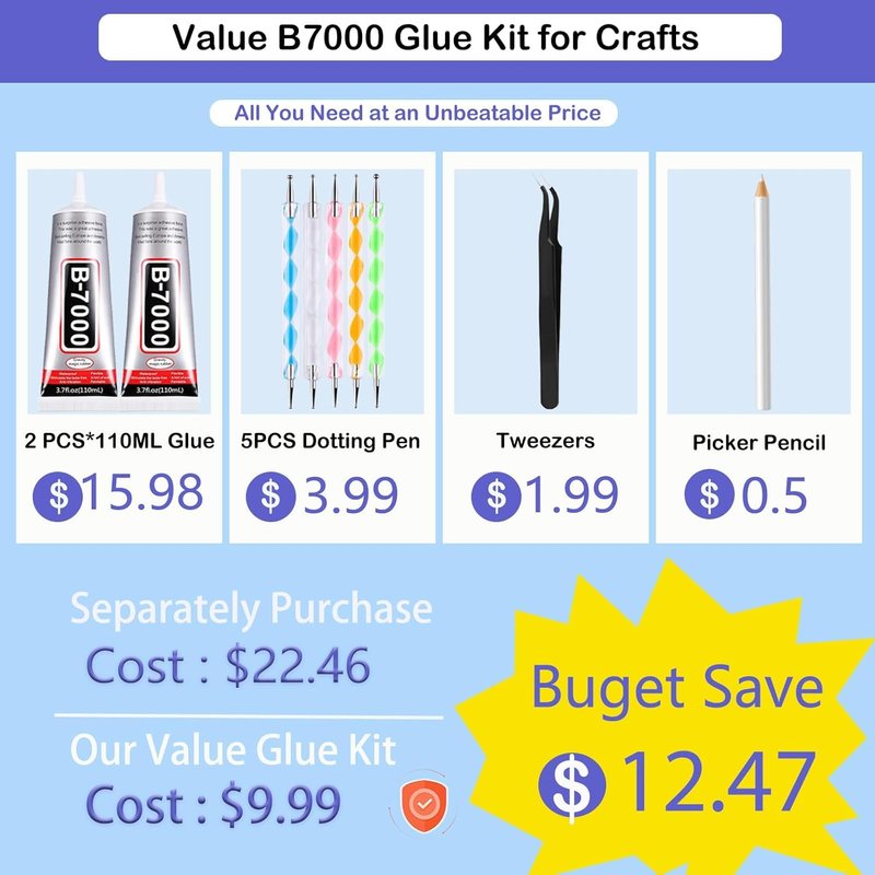 B7000 Adhesive Rhinestones Glue - 2PCS 110ml | Perfect for Jewelry, Crafts & Nail Art