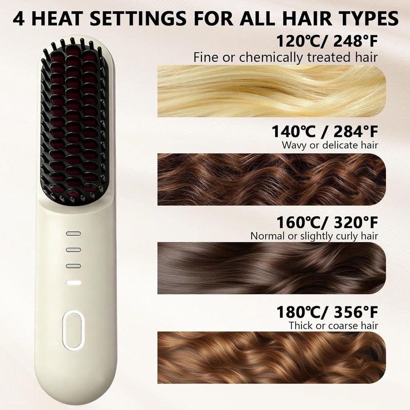 Go Brush Pro Cordless Hair Straightening Brush - 2026 Upgrade with 4 Temp Settings & MCH Ceramic Care | Beige