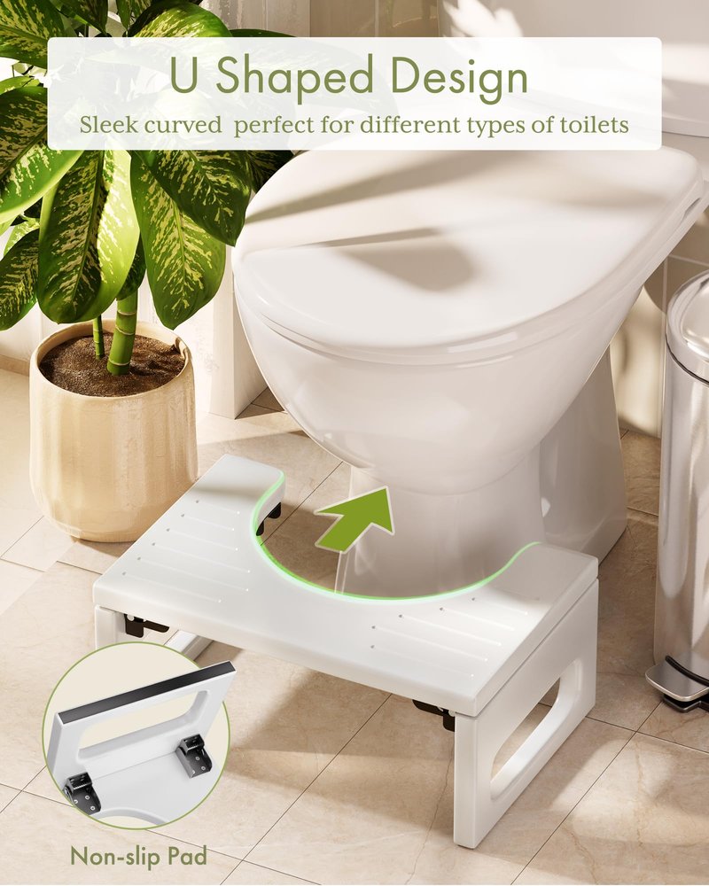 AmazerBath 7 Inches Bamboo Toilet Stool Squat for Adults, Foldable Poop Stool for Bathroom, 0.79" Thickness Potty Step Stool with Non-Slip Strip, No Assembly Required, Space-Saving, White