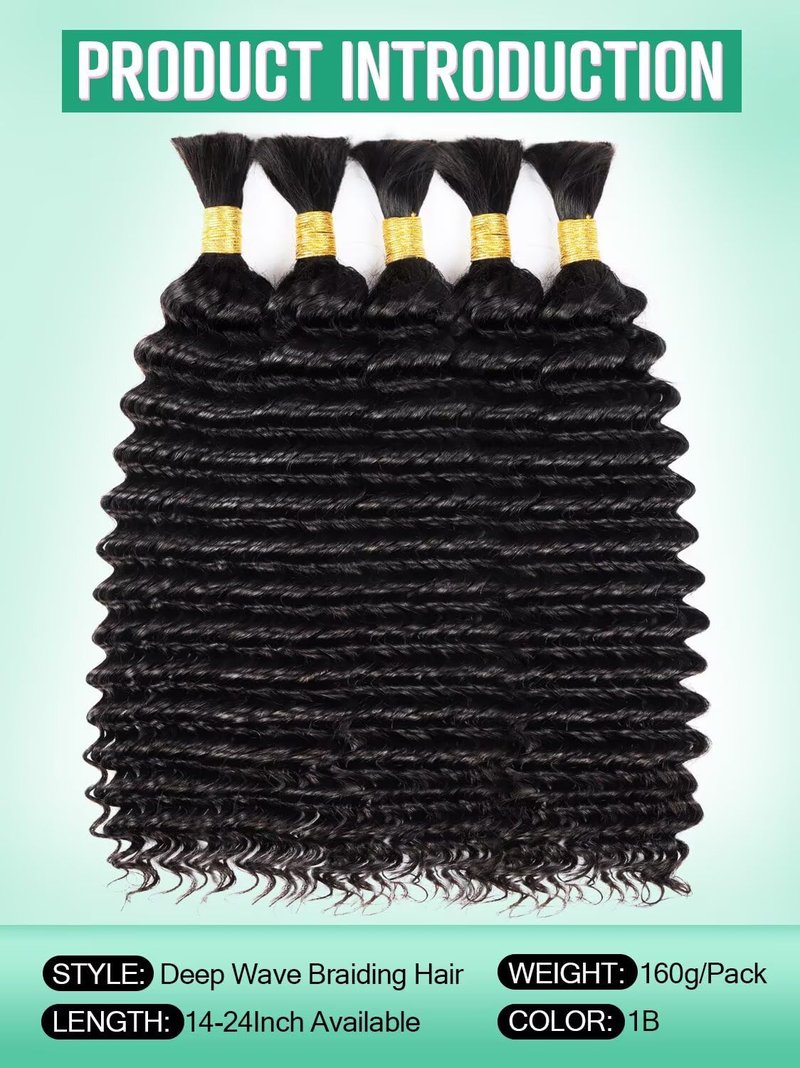 100g 3 bundles Blonde Human Braiding Hair 16 Inch Deep Water Wave Bulk Human Hair for Braiding Brazilian Virgin Curly Hair Extensions for Boho Braids Wet and Wavy Color 27 Honey Blonde