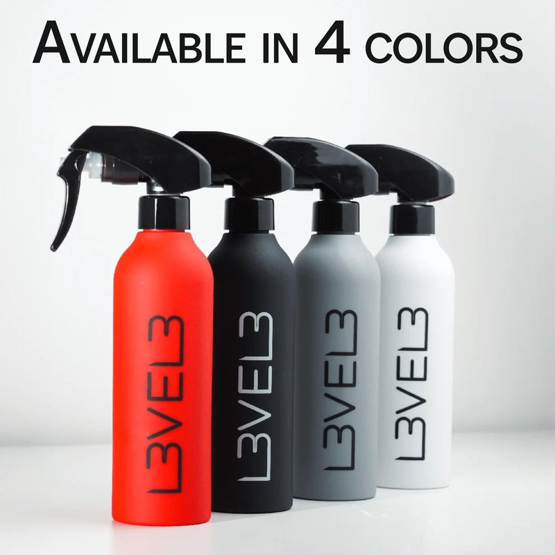L3 Level 3 Rubberized Spray Bottle - Precise Action Mist Bottle for Effortless Hair Styling - Rubber Grip for Total Control