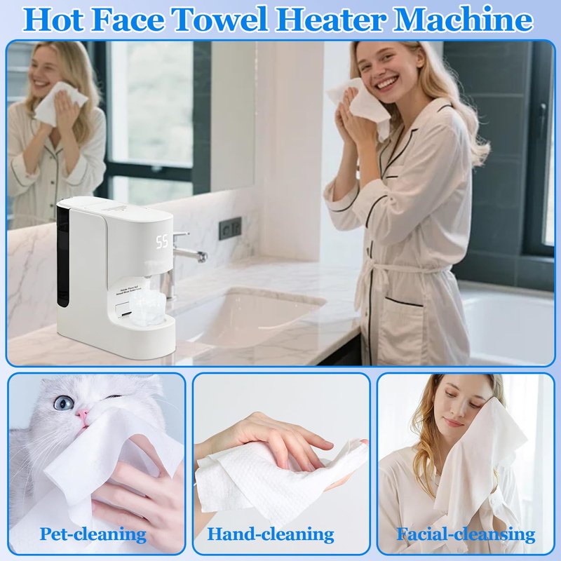 2026 New Hot Face Towel Heater Machine, Towel Warmer, Warmer Heater Machine with 5-Second Heating to 55°C (131°F), Smart Voice Alert for Home Salon, Spa (with 20towels)
