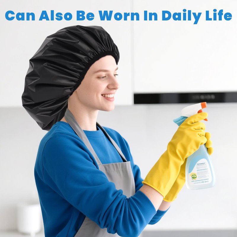 Extra Large Shower Cap XL Satin Lining Shower Bonnet Black Shower Cap for Men Women Thick Long Hair Braids Curly Hair