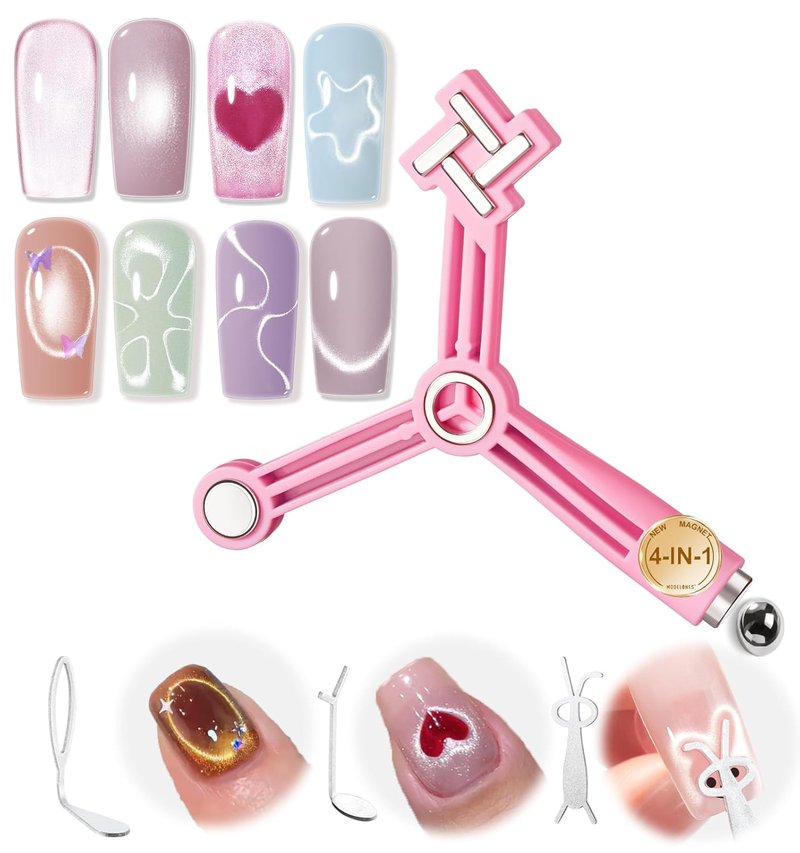 Modelones Cat Eye Nail Magnet Tool Set - 5 PCS with Magnetic Beads, Heart, Bunny & Circle Designs for DIY Nail Art
