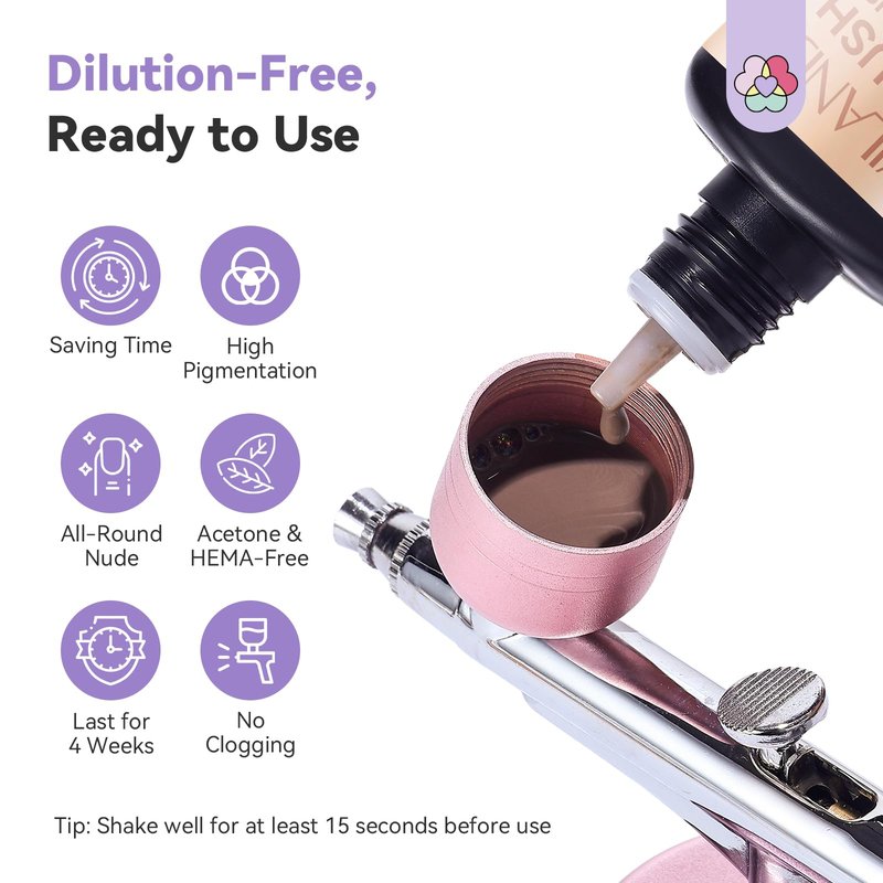 SAVILAND Dilution Free Airbrush Gel Nail Polish: Dark Nude Nail Airbrush Paint High Coverage Hema ＆ Acetone Free with Fine Mist No Clogging for Ombre French Nail Art Design Salon 20 ml