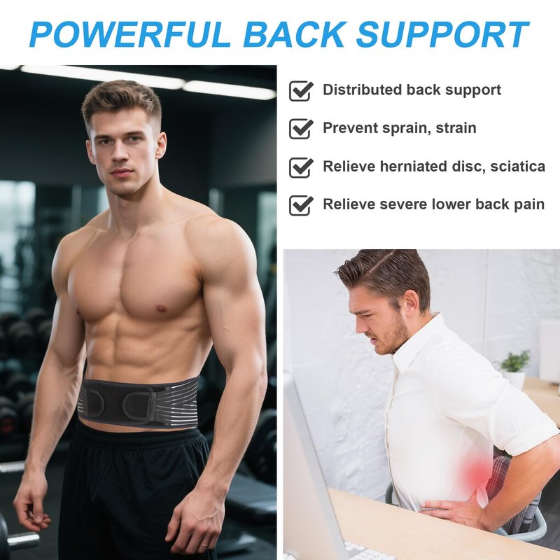 Back Brace for Lower Back Pain Relief, Lumbar Support Belt for Men&Women for Work, Breathable Back Support Belt with 6 Flexible Spring, 2 Elastic Bands For Sciatica, Herniated Disc, Scoliosis (Large)