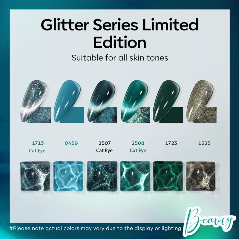 modelones Gel Nail Polish Set, 6 Colors 2026 Spring Summer Blue Green Cat Eye 9D Gel Polish Dark Green Sparkle Reflective Glitter Nail Polish with Magnet Soak Off LED Nail Art Kit DIY