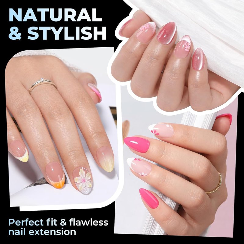 Short Almond Gel Nail Tips - 300PCS Pre-Etched Soft Gel | Easy DIY Press-On Nails for Salon Quality Finish