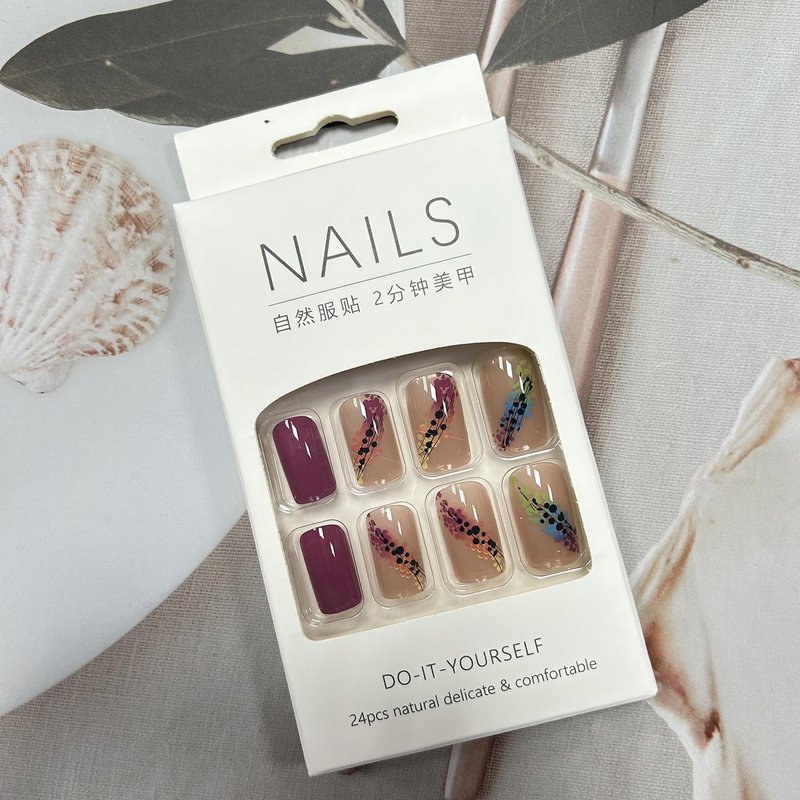 Press on Nails Medium Length Colorful Gradient False Nails Artificial Acrylic Nails Square Fake Nails Full Cover Glossy Reusable Coffin Nails Glue on Nails for Women 24Pcs