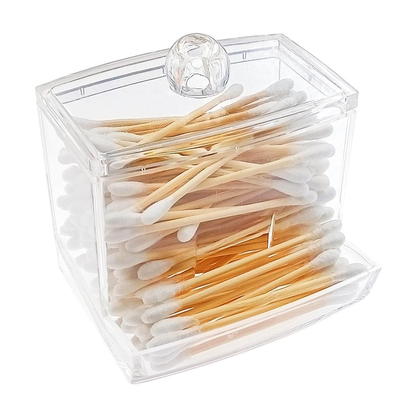RIKWOG Cotton Swabs - 900 Count Bamboo Sticks with Clear Dispenser | Wooden Handles for Ears & Makeup