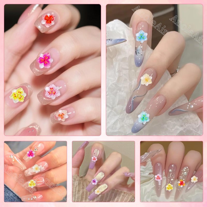 Color Flowers Nail Charms, 3D Egg Sun Flower Nail Art Charms, Color Tropical Flower Blossom Designs Charms for Acrylic Nails Art DIY Design Supplies