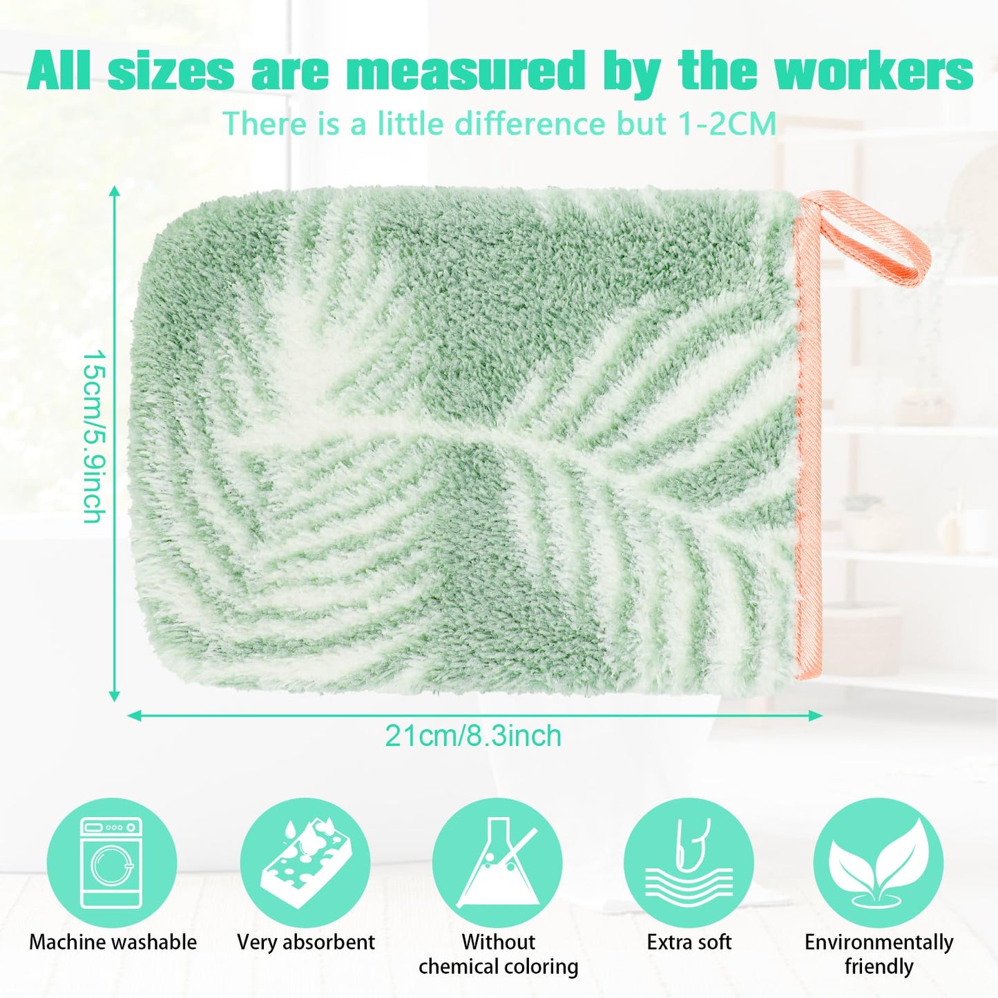 PHOGARY Washcloth 6 Pack for Face Body Bathroom, 6"x8" Super Absorbent & Soft Coral Fleece Facial Cloths for Showering, Quick Dry Towel with Hanging Loop