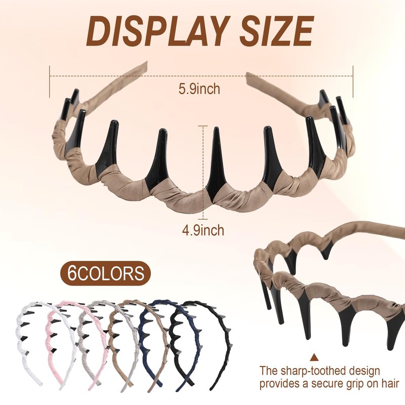 Molizummy 6 PCS High Cranium Headbands for Women Girls, Non Slip Zig Zag Headband with Teeth, Reversible Retro High Skull Headbands, Plastic Comb Head Band U Shape Vintage Hair Accessories