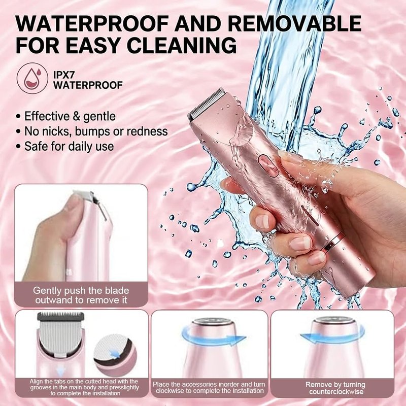 Bikini Trimmer for Women-2 in 1 Dual Head Bikini Shaver & Body Shaver,IPX7 Cordless & Waterproof Electric Shaver Wet & Dry Use,Painless Hair Removal,Ceramic Blade, Ultra Low Silent(Pink)