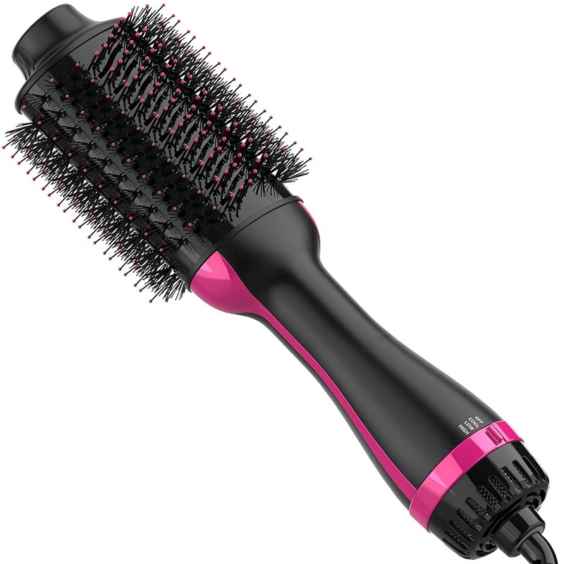 Dimecano Hair Dryer Brush - 4-in-1 Hot Air Styler for Volumizing & Straightening | Black & Pink