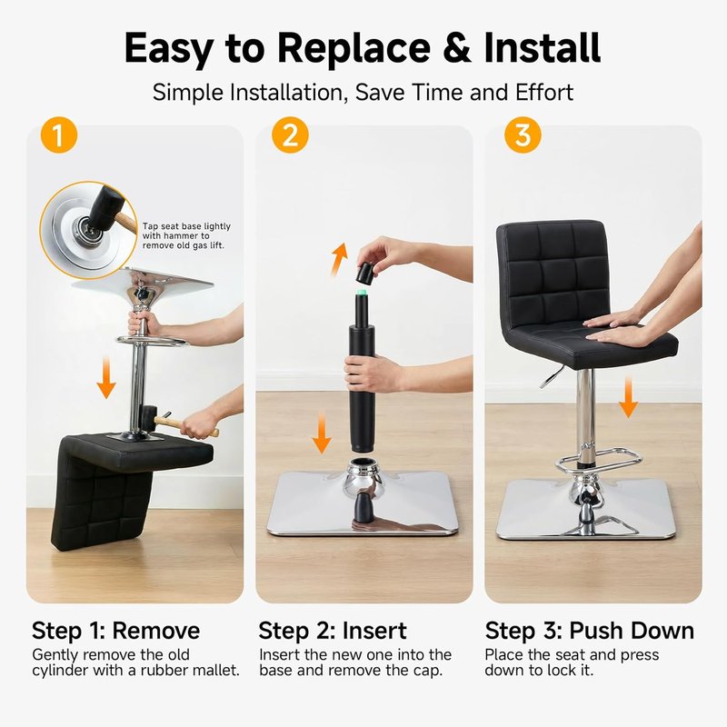 Mastery Mart Adjustable Gas Lift Cylinder | Heavy-Duty 1000 Lbs Hydraulic Shock for Office Chairs & Bar Stools (Black)