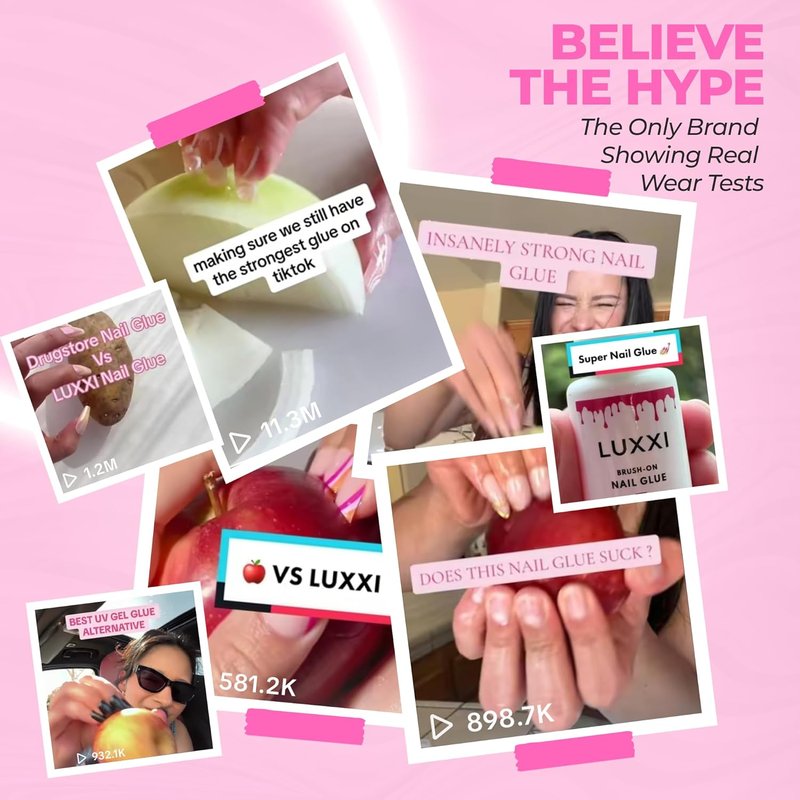 LUXXI Brush-On Nail Glue - Quick-Drying Adhesive for Press-On Nails | Precision Applicator, 0.24oz, Pink Gel
