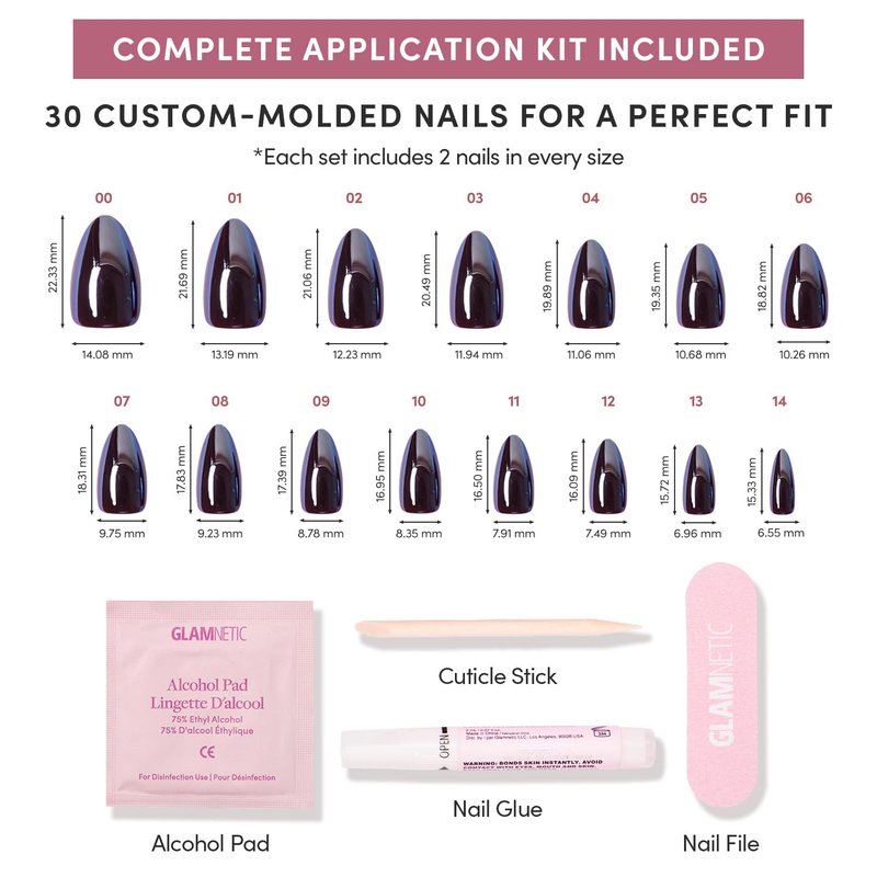 Glamnetic Press On Nails - Burgundy Chrome | Short Almond Fake Nails with a Metallic Chrome Finish, Salon Quality Halloween Nails | 15 Sizes - 30 Nail Kit with Glue