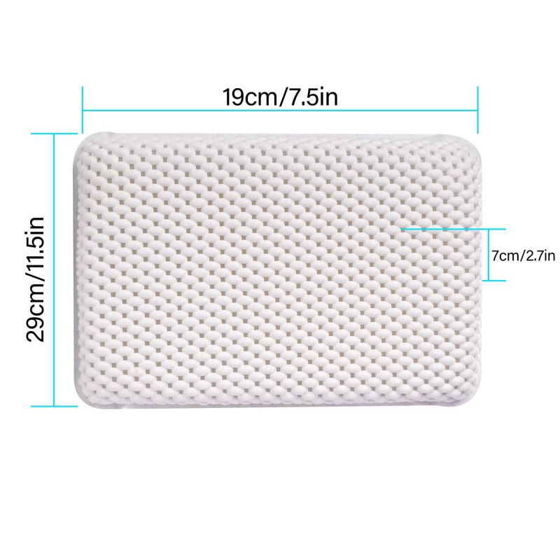 OSVINO Bath Pillow Thick Comfy Drainage for Jetted Tub Spa Cushion with 8 Suction Cups, White, 7.5"x11.5"x2"
