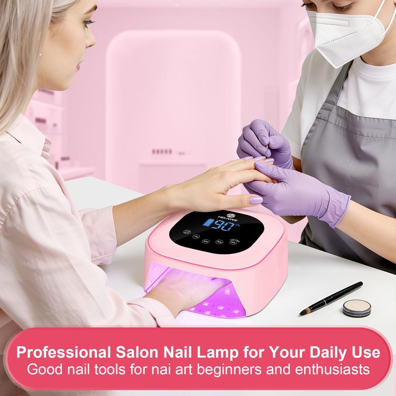 HELIVIVE Cordless UV LED Nail Lamp, 80W Rechargeable Nail Dryer with 4 Timers, Atmosphere Light & Mirror Base, UV Light for All Gel Nails, Ideal for Training,Nail Art Practice,Home & Salon Use (Pink)