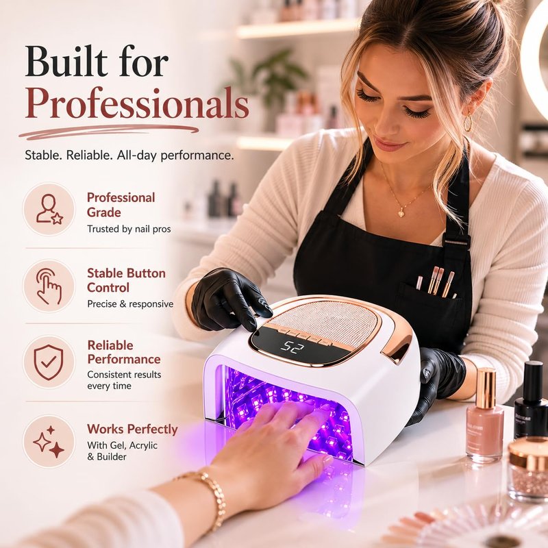 Cordless UV Nail Lamp for Gel Nails, 96W Rechargeable Nail Dryer with Long-Lasting 15600mAh Battery, Fast Curing, Smart Sensor & Sturdy Metal Base for Salon, Home & Travel