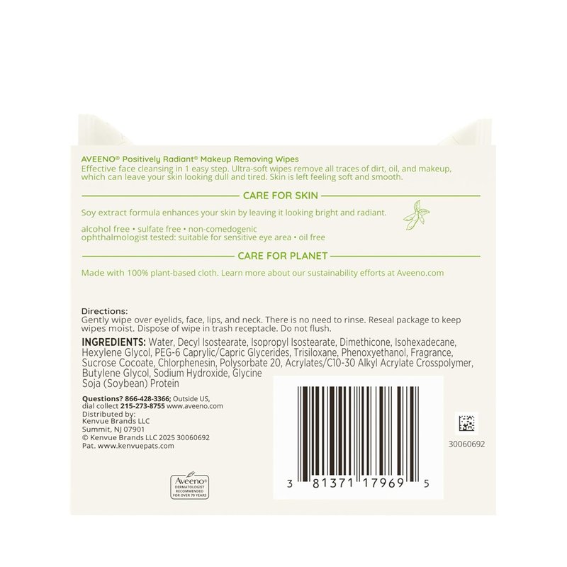 Aveeno Makeup Remover Wipes - Oil Free, Alcohol Free, Gentle Cleansing for Sensitive Skin | Twin Pack, 2 x 25 Ct