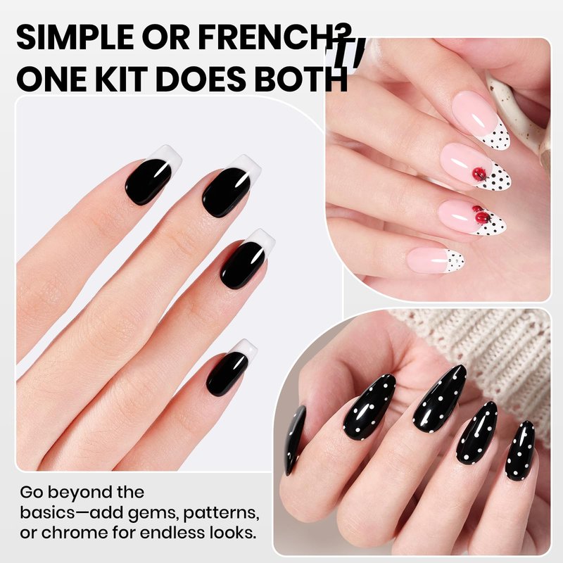 Beetles Black White Gel Polish - Twin Dialogue Collection, 4pc 10ML French Nails HEMA-FREE Black and White Colors with Base Top Coat Uv LED Lamp Salon DIY at Home Nails