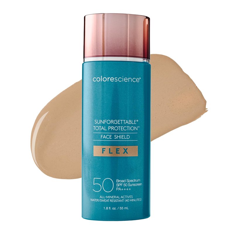 Colorescience FLEX Tinted Mineral Sunscreen SPF 50, Tone-Adapting Buildable Coverage with Zinc Oxide, Environmental Defense Against Blue Light & Pollution, For All Skin Tones, 1.8 fl. oz., Medium