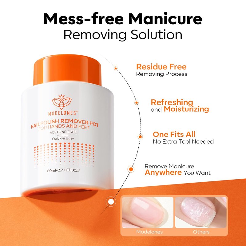Modelones Acetone-Free Non-Drying Nail Polish Remover Pot with Jojoba Oil and Extra Sponge-Top Lid, Fingernail Polish Removal Gentle Formula for Salon & Home Nail Art 3.52 Fl Oz