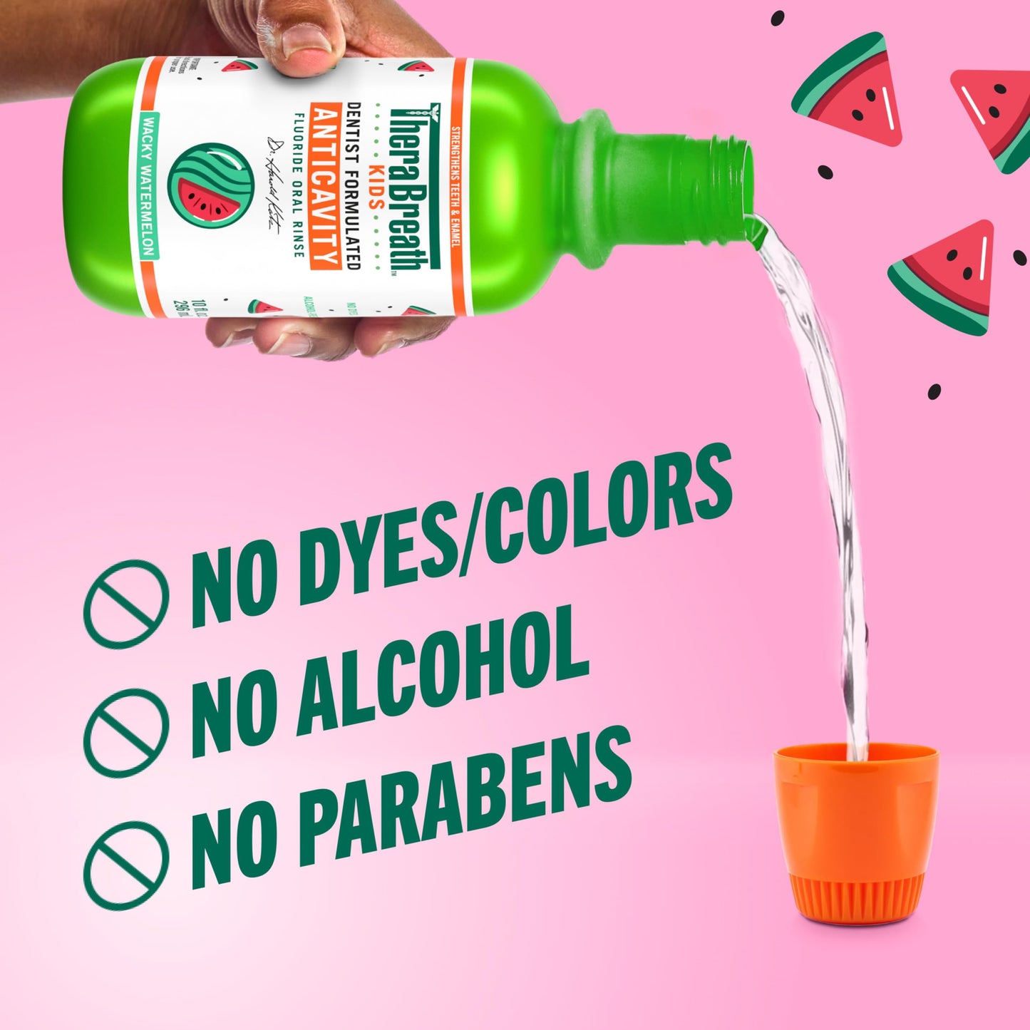 TheraBreath Kids Mouthwash with Fluoride, Organic Wacky Watermelon, Anticavity, 16 fl oz (2 Pack)