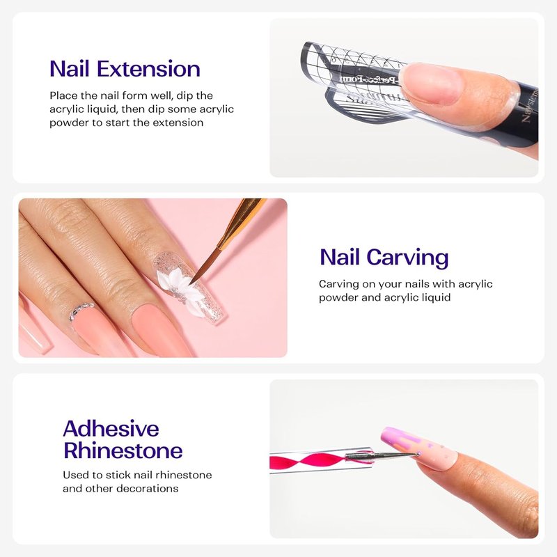Acrylic Nail Kit for Beginners - Professional Clear, White & Pink Powder Set | DIY Home Manicure