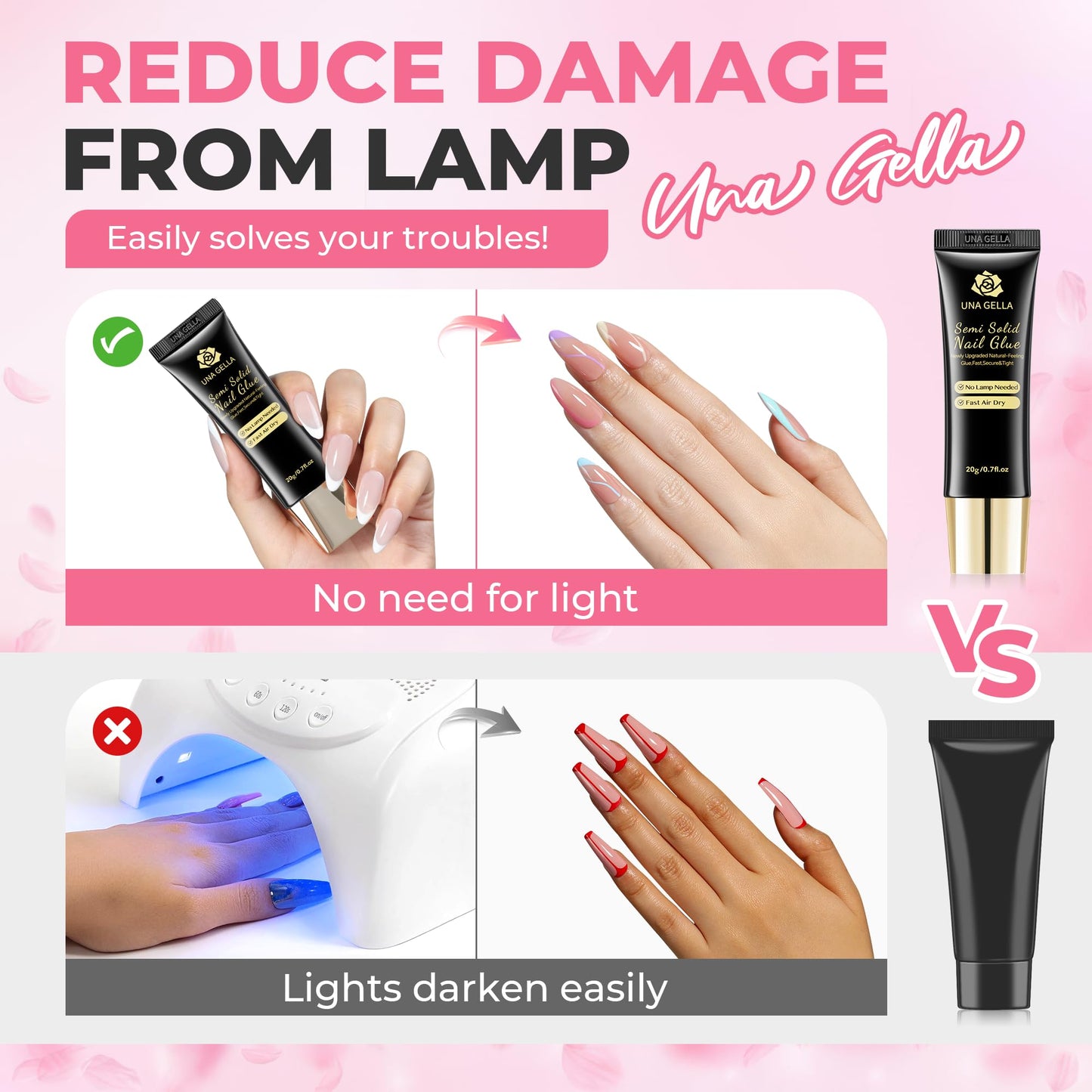 UNA GELLA Super Strong Nail Glue for Press On Nails: 20g, Soft Gel Nail Tips No Lamp Need, Fast-Curing, Long Lasting, Semi Solid Gel Nail Glue for Fake False Acrylic Nails