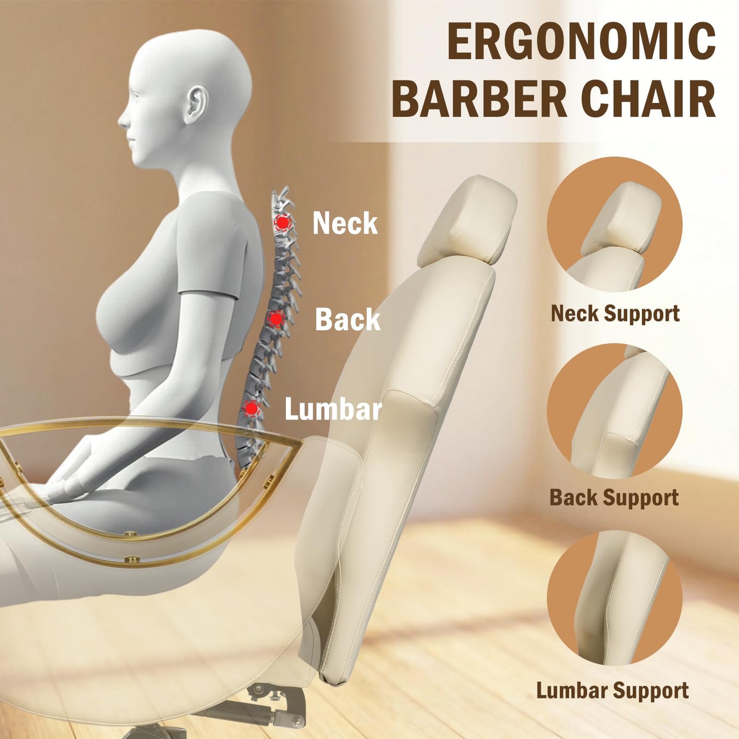 Tythical Salon Barber Chair for Hair Stylist, Reclining Salon Chairs with Heavy Duty Hydraulic Pump Multi-Function Shampoo Tattoo Beauty Salon Hairdresser Armchair for Home Beauty Barbershop, Beige