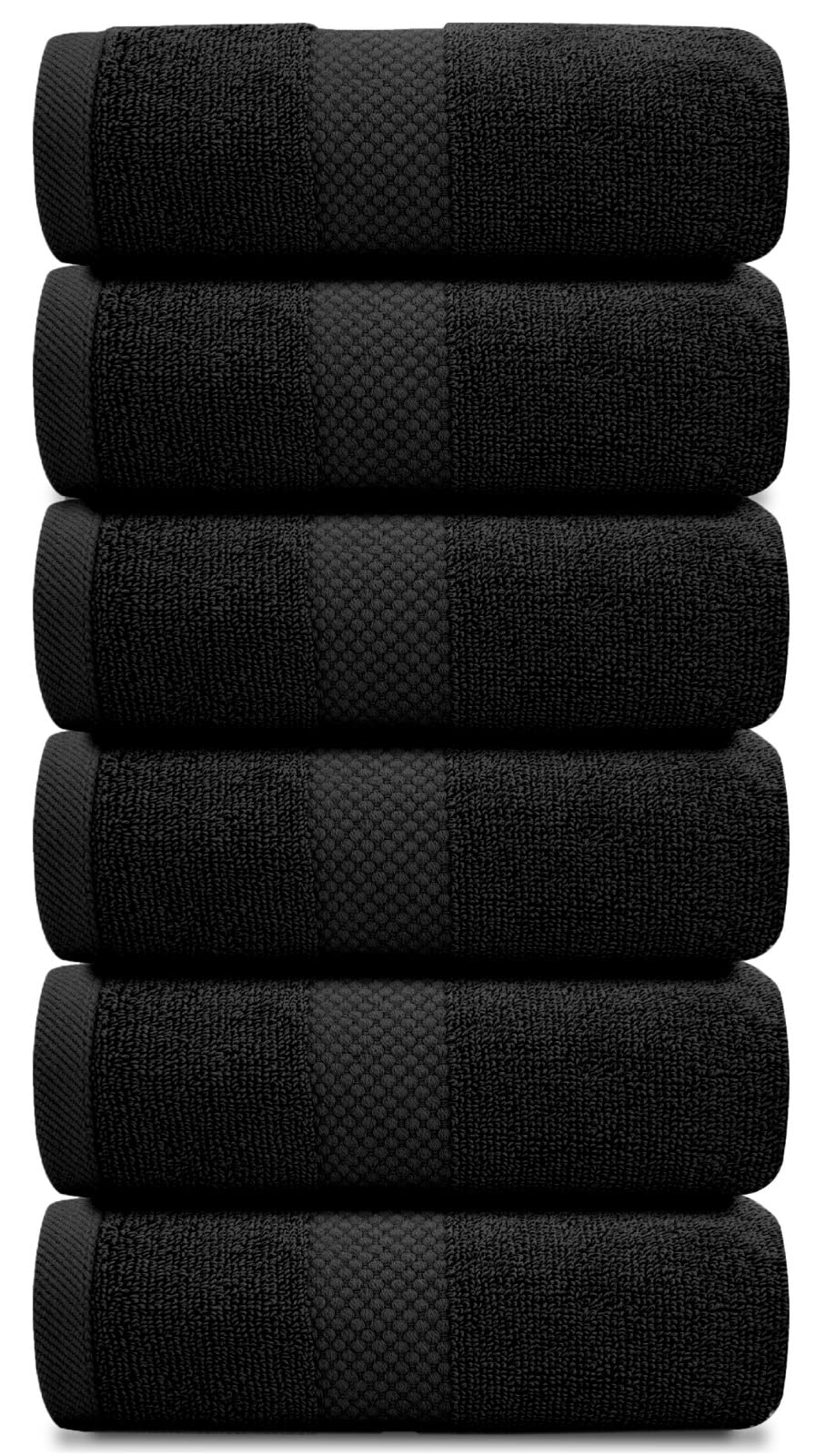 White Classic Luxury Black Hand Towels - Soft 100% Turkish Cotton | Highly Absorbent Hotel spa Bathroom Towel Collection | 16x30 Inch | Set of 6
