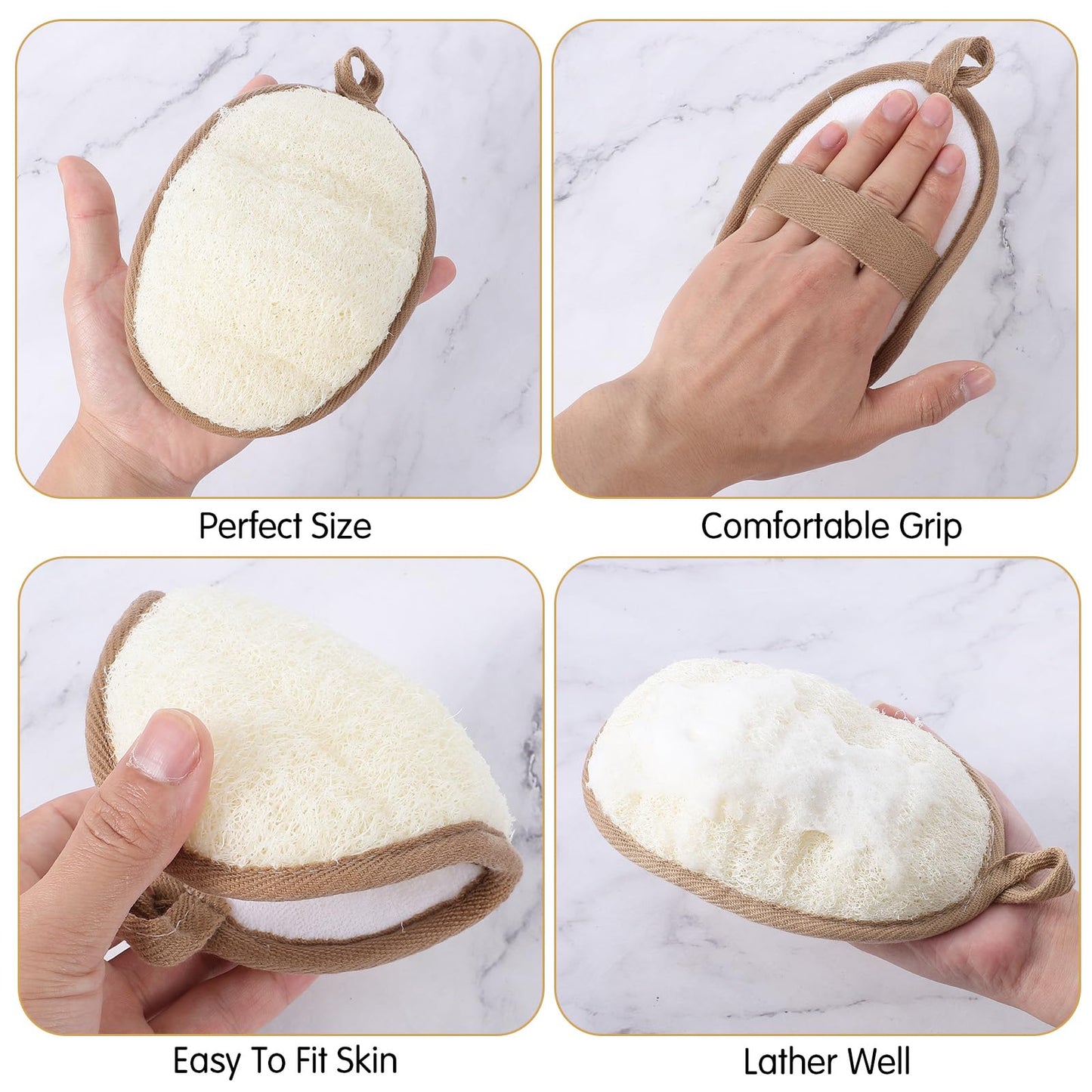 Hadnves 2 PCS Exfoliating Body Scrubber Natural Loofah Bath Shower Loofah Sponge Pads for Women Men Body Natural Luffa & Terry Cloth, Eco-Friendly