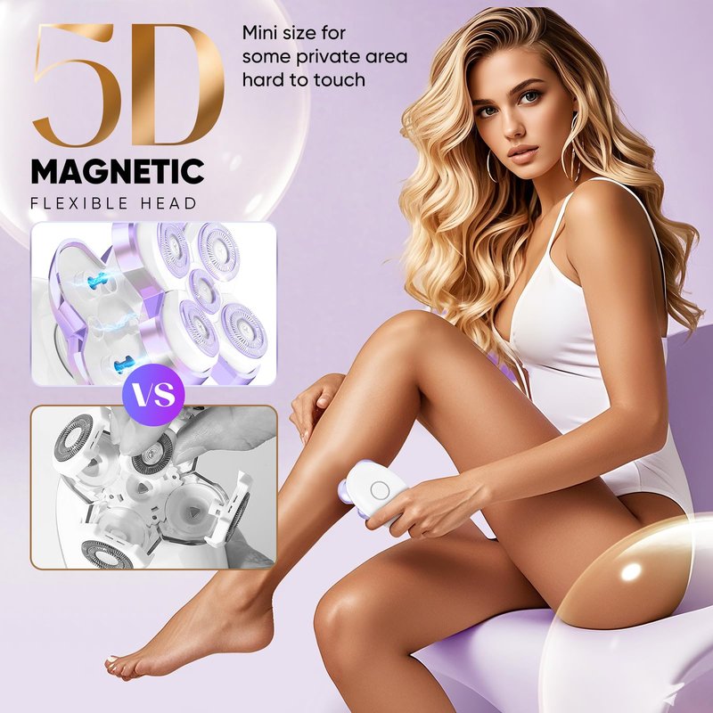 Electric Razors for Women - Upgraded Electric Shaver for Women with Magnetic Heads, Rotary Hair Remover Kit for Legs Bikini Face, Lady Trimmer for Sensitive Skin, Detachable and Waterproof, Lavender