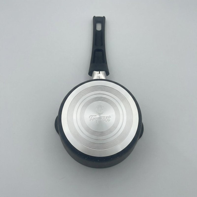 FryNest Heavy Gauge Nonstick Milk Pan 5 Inch with Double Pour Spouts, Small Aluminum Pouring Saucepan for Heating Milk, Butter and Sauces, Bakelite Handle, Compact Stovetop Pot (NOT INDUCTION)