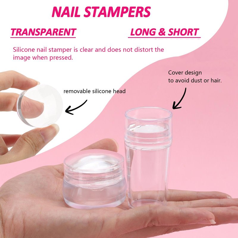 French Tip Stamp - 4Pcs Clear Silicone Stamps With 4Pcs Scrapers for Manicure Home Salon DIY Nail Art