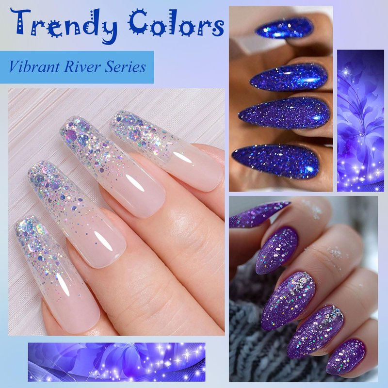 MSRUIOO 12Pcs Glitter Gel Nail Polish Set Purple Blue Glitter Aquarius Holy Water Collection Gel Polish Kit UV Nail Art Design Set DIY Manicure Gifts for Women