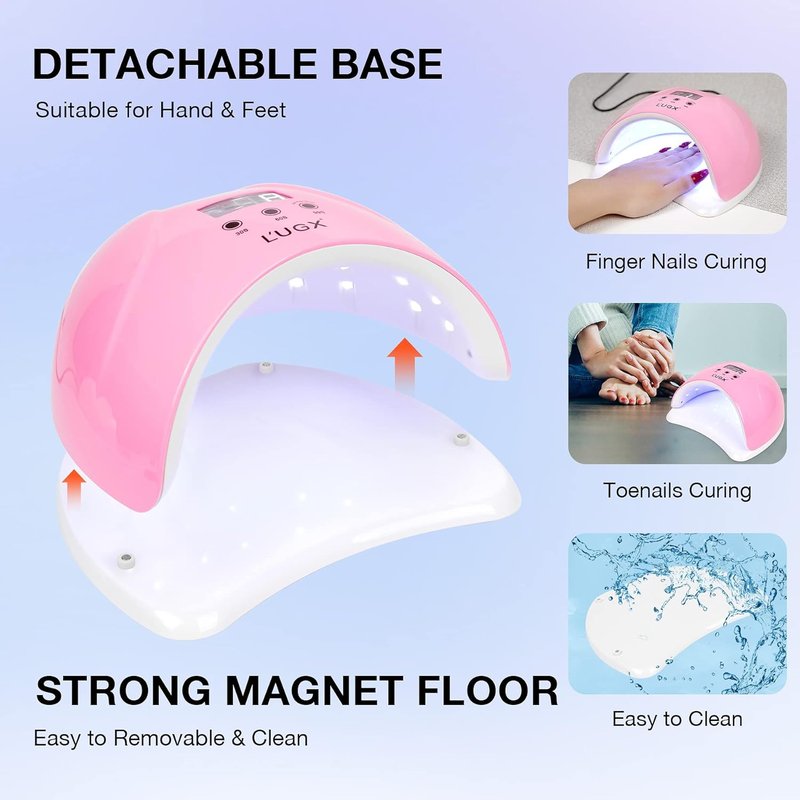 L'UGX 48W UV LED Nail Lamp - Fast Gel Nail Polish Curing with 3 Timers | Perfect for Home Salon Use (Pink)