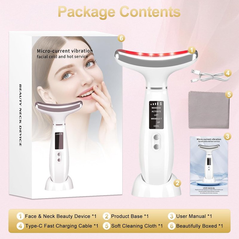 LED Facial Massager - Micro-Current Vibration & Light Therapy for Wrinkles | 4 Color Options, Cold & Hot Treatment