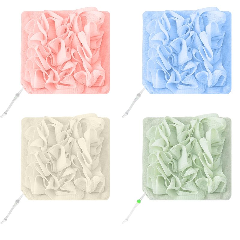 4pcs loofah washcloth Combo 2 in 1 bar soap loofah Pouch Holder Mesh Shower Ball for Exfoliating Body Wash Smooth Skin Free Loofah Dish Towel (Solid Color)