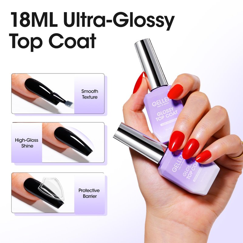 Gellen 4 in 1 Nail Glue Gel and No Wipe Gel Top Coat for False Nail Tips & Acrylic Nails & Clear Press on Nails, 18ML Long Lasting Nail Gel Kit, Home Salon Manicure Set