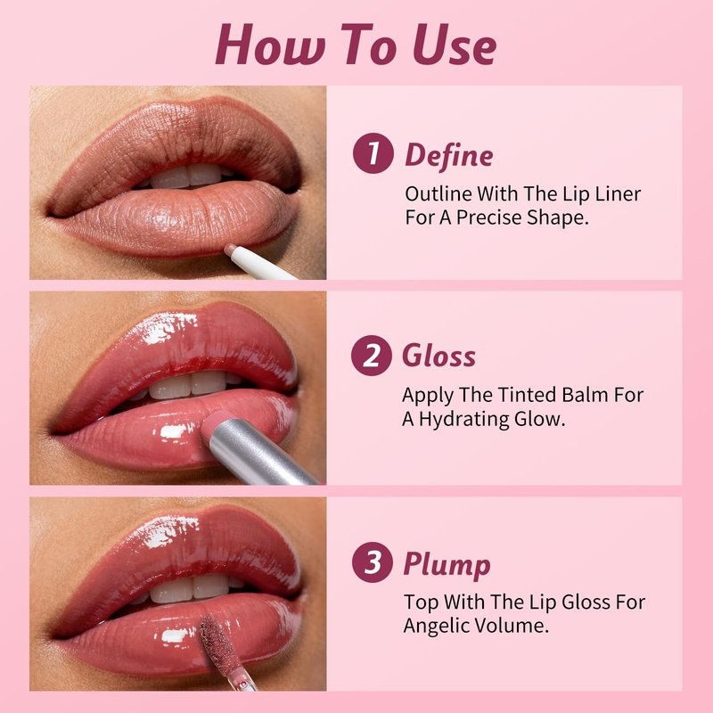 3 Pack Lip Combo Set - Matte Lip Liner Pencil + Hydrating Tinted Lip Balm + Plumping Lip Gloss, Non-Sticky, Long-Lasting, 3-in-1 Lip Makeup Kit for Plump, Hydrated & Glossy Lips (Sweet Fig Set)