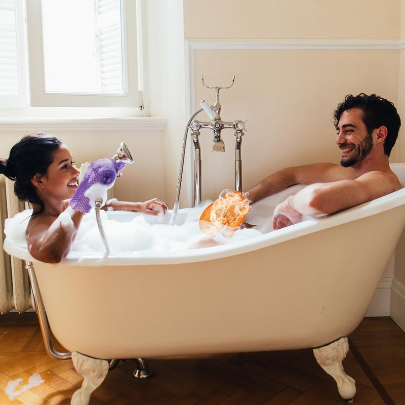 Karenhi 2 Pcs Honeycomb Exfoliating Glove Bath Mitt Body Spa Scrubber, Honeycomb Exfoliator Glove for Body Shower, Scrubber Sponge Shower Loofah, Quick Drying(Purple,Orange)